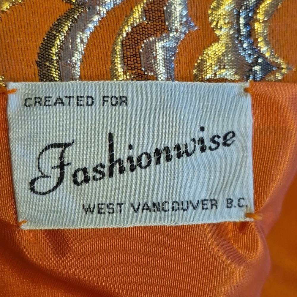 Vintage 2pc Vibrant Orange & Metallic Dress with Matching Jacket - 8 - Picture 9 of 10